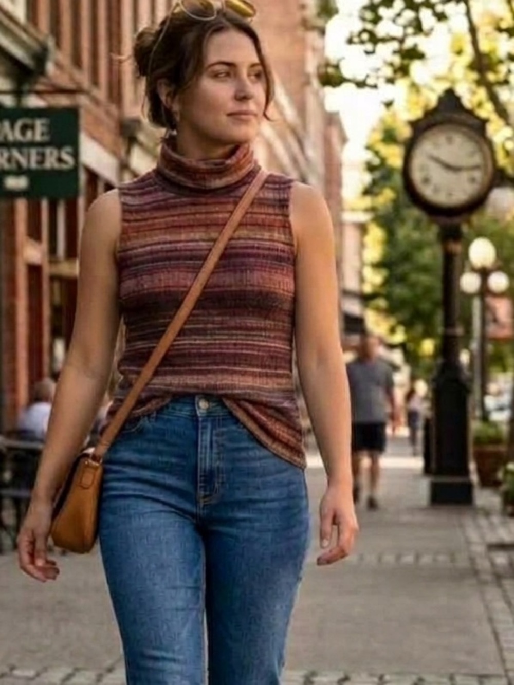 Vintage Suzy Shier Retro Sleeveless Turtle Cowl Neck Large Rust Burgundy Ribbed